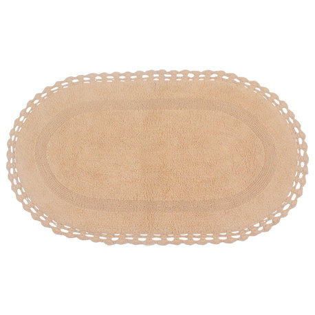 Hampton Crochet Reversible Bath Rug Set, 24x40 Rectangle, Linen