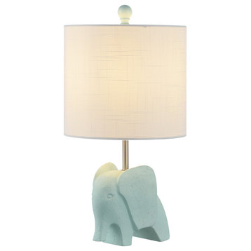 17.5" Eclectic Southwestern Resin/Iron Elephant LED Kids Table Lamp, Turquoise