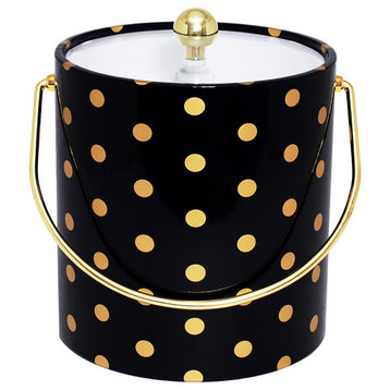 Ice Bucket, Black With Gold Polka Dots