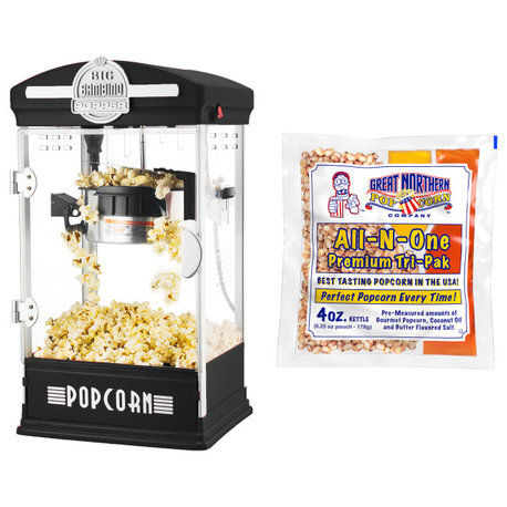 Popcorn Machine 4 Oz Kettle with 12 Pack of All-In-One Kernels and Accessories