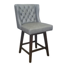 Nailhead Leather Bar Stools Counter Houzz Artefac Wingback Swivel Counter Stool With Brushed Silver Nailhead Leather Smoke Gray Bar