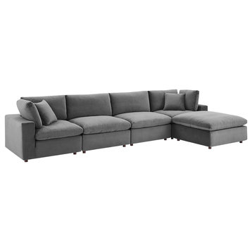 Commix Down Filled Overstuffed Performance Velvet 5-Piece Sectional, Gray