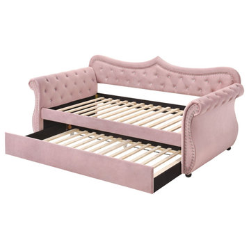 Acme Adkins Daybed and Trundle Pink Velvet