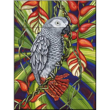 Tile Mural Kitchen Backsplash - Grey Parrot-DF - by Denise Freeman