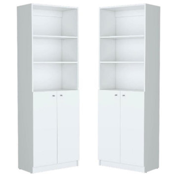 Home Square 2 Door Engineered Wood Bookcase in White - Set of 2
