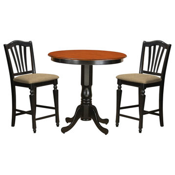 Classic Counter Dining Set, Round Table & Padded Chairs, Black/Cherry, 3 Pieces