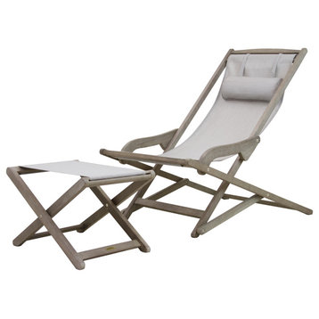 2-Piece Gray Wash Eucalyptus Swing Lounger With Ottoman
