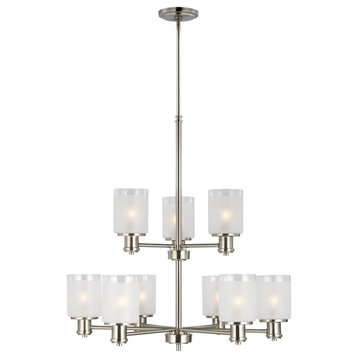 28 Inch 83.7W 9 LED 2-Tier Chandelier-Brushed Nickel Finish-Incandescent
