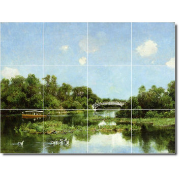 Hugh Bolton Jones Waterfront Painting Ceramic Tile Mural #225, 17"x12.75"