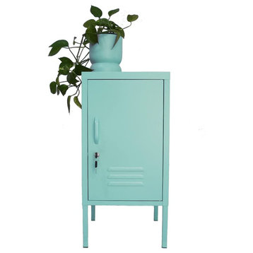 Stylish Locker End Table/Bedside Table with Metal Storage Cabinet, Mint Green