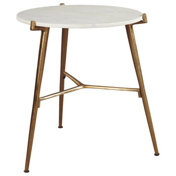 Ashley Chadton Marble Top Accent Table in White and Gold