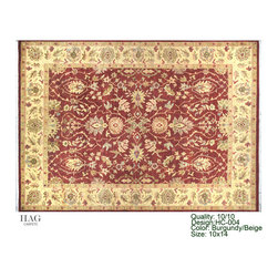 H.A.G. Hand Knotted Carpet 10/10 Quality Textured Burgundy/ Beige - Floor Rugs