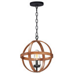 Maxim Lighting - Compass Outdoor 1-Light Pendant, Antique Pecan/Black - The sphere has become one the most popular styles in lighting decor today. Our latest entry to this category is constructed of heavy channel metal finished in either Barn Wood or Antique Pecan both with Black accents. Now you can enjoy the beauty of wood with the durability and affordable price of metal.