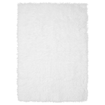 My Magic Carpet Washable Faux Fur White Shag Rug, 5'x7'