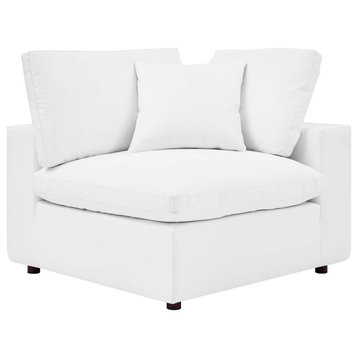Commix Down Filled Overstuffed Vegan Leather Corner Chair, White