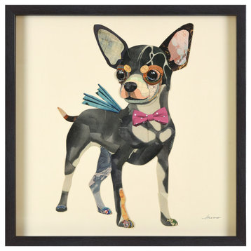 Chihuahua Handmade Collage Framed Wall Art Under Glass Signed by Alex Zeng