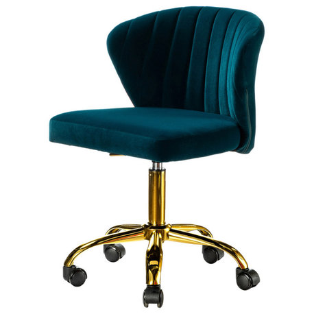 Swivel Task Chair With Tufted Back, Teal