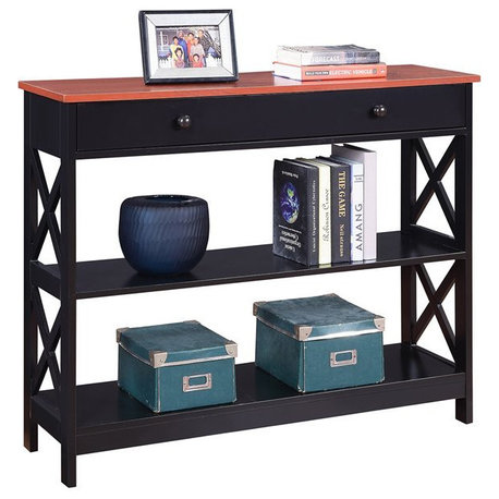 Convenience Concepts Oxford One-Drawer Console Table in Cherry and Black Wood