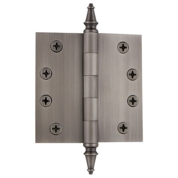 4" Steeple Tip Heavy Duty Hinge, Square Corners, Antique Pewter, 814560