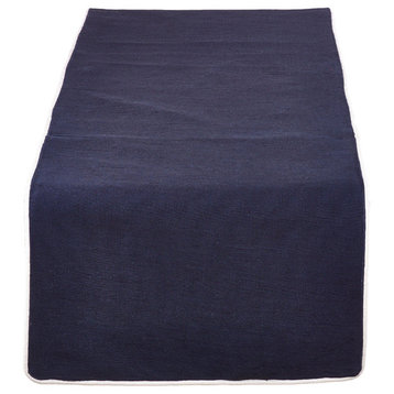 Classic Table Runner With Piping, 16"x72", Navy Blue