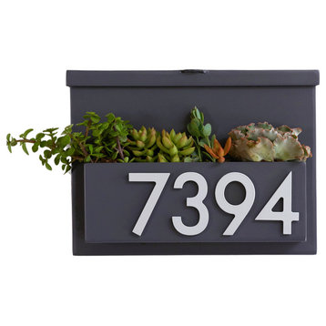 You've Got Mail Mailbox with Planter, Grey, Four Silver Numbers