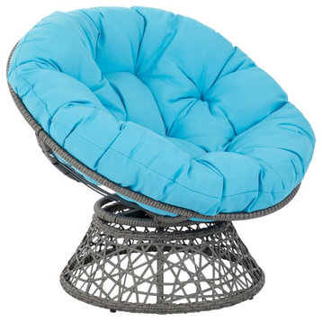 Papasan Chair with Blue cushion and Gray Resin Wicker Frame