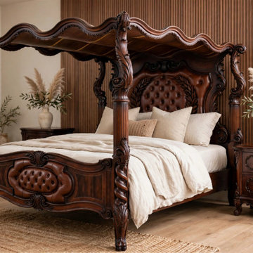 Handcrafted luxury bed | Hand-Carved Canopy Bed | Classic Bedroom style