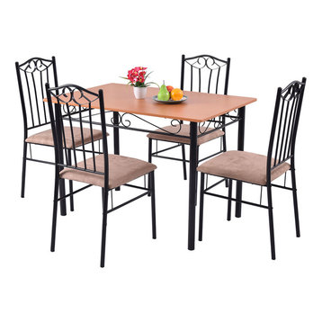 Costway 5 PC Dining Set Wood Metal Table and 4 Chairs Kitchen Furniture