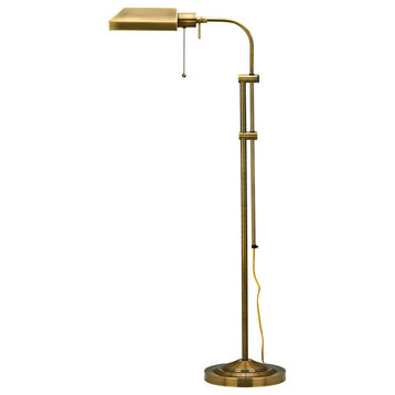 Metal Rectangular Floor Lamp With Adjustable Pole, Gold