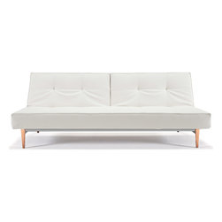 Splitback White Leather Textile Sofa Bed / Light Wood Legs - Futons