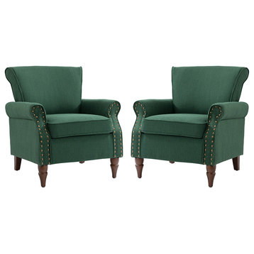 32.5" Wooden Upholstered Accent Chair With Arms Set of 2, Green