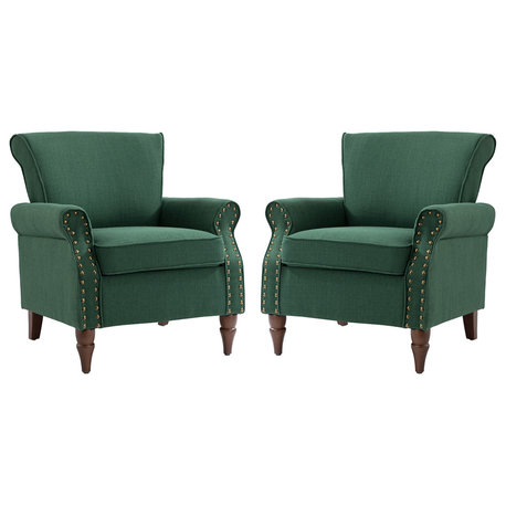 32.5" Wooden Upholstered Accent Chair With Arms Set of 2, Green