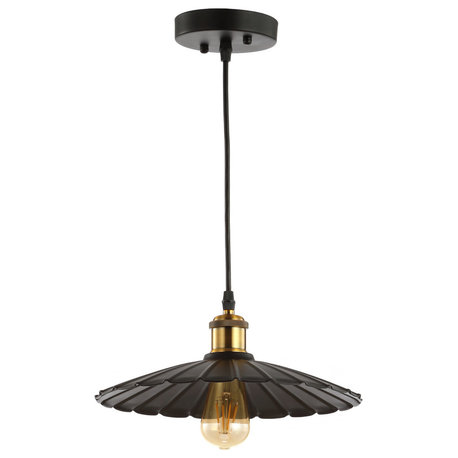 Lotus 12.25" Adjustable Metal Led Pendant, Brass Gold and Black