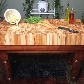 Maple End Grain Butcher Block Kitchen Island Cart with Maple Base Turned Legs