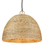 Golden - Golden 1081-8P BLK-WSG 8-Light Pendant, Rue - Wild by nature, Rue draws inspiration from ancestral basket-making traditions. Painted Sweet Grass is braided in a herringbone pattern and then tightly woven into dome shades. The shape of the large shades directs light downward for excellent downlight. The chain-hung fixtures feature collapsible arms to allow the fixture's shade to be removed after installation. Modern style meets tradition within this collection's contemporary matte black finish and hand-woven shade. The look is perfect for coastal and natural interiors.