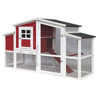 Multi-Level Barn Style Fir Wood Chicken Coop/Hutch, 2 Nesting Areas, Red, 78"