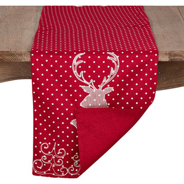 Holiday Cottage Polka Dot Reindeer Red Table Runner 16"x70", Reindeer