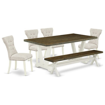 East West Furniture V-Style 6-piece Wood Dinette Set in Linen White/Doeskin