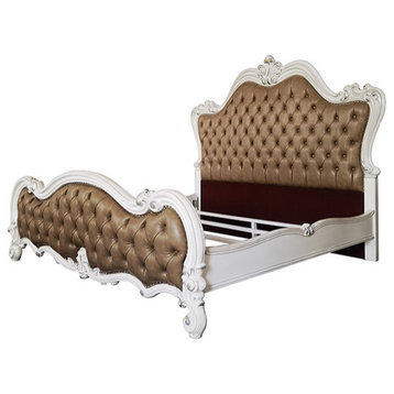 ACME Versailles II Queen Bed in Vintage Gray PU & Bone White Finsih
