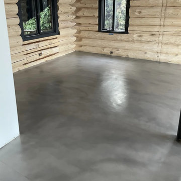 Microcement Floor in Log Home - Warmboard, quartz primer, microcement