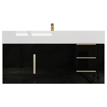 Madison 42" Wall Mounted Vanity with Reinforced Acrylic Sink/Right Drawers, High Gloss Black