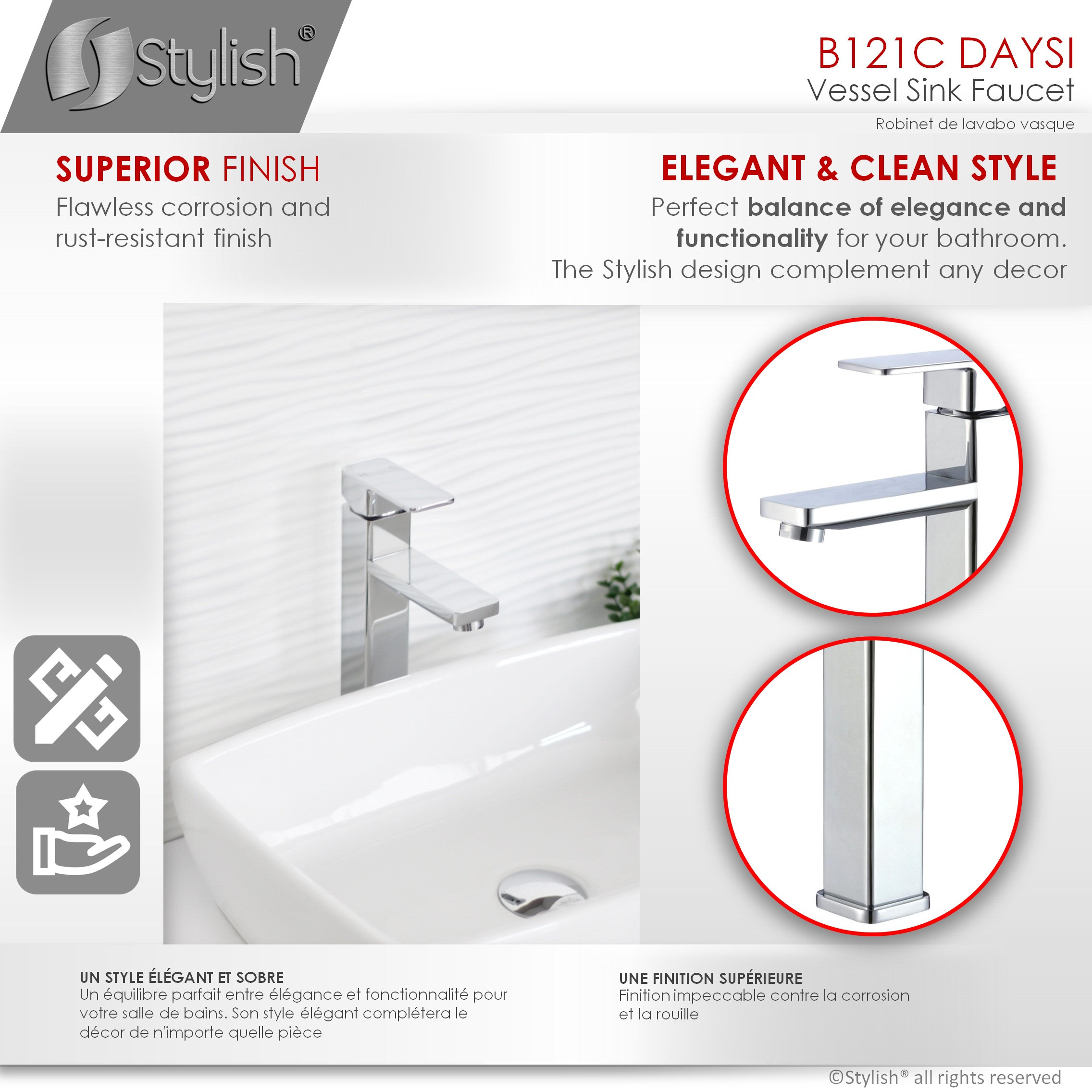 STYLISH Vessel Sink Single Hole Bathroom Faucet, Polished Chrome