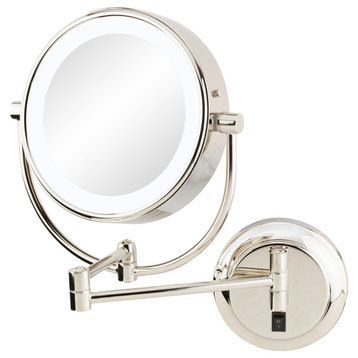 NeoModern LED Lighted Magnified Makeup Mirror, 2 Light Colors, Polished Nickel