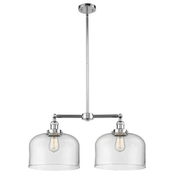 Large Bell 2-Light Chandelier, Polished Chrome, Glass: Clear