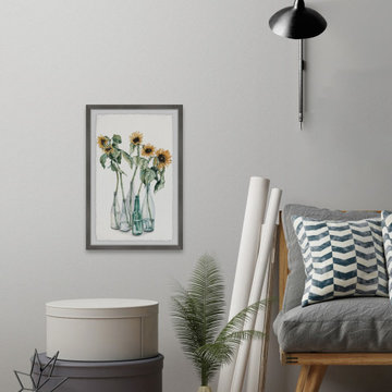 "Sunflower and Wilted Leaves" Framed Painting Print