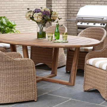 Lloyd Flanders Tobago 7 Piece Teak And Woven Vinyl Oval Dining Set