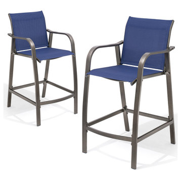 2PCS Bar Stools All Weather Patio Furniture For Outdoor Indoor, Navy Blue
