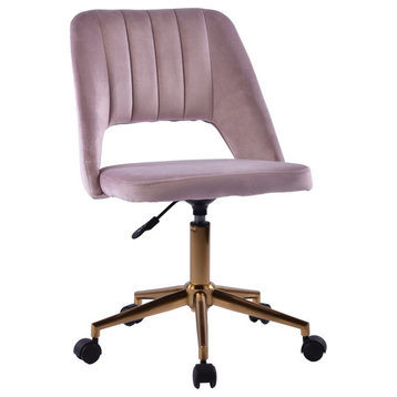 Maya Swivel Vanity Chair, Pink Velvet