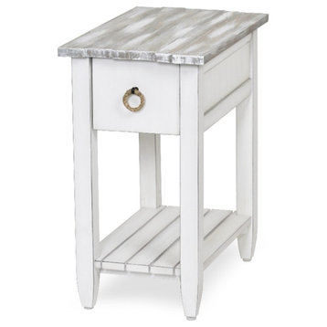 Sea Wind Florida Picket Fence Wood Chairside Table with Drawer in White/Gray