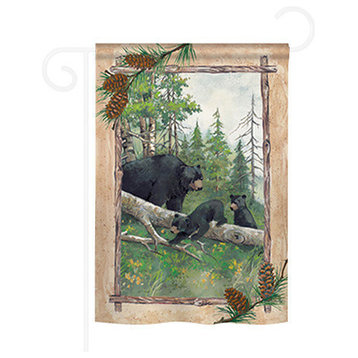 Wildlife & Lodge Black Bear & Cubs 2-Sided Impression Garden Flag